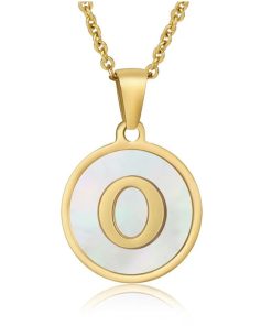 Collar con Inicial de Acero Inoxidable - Letra "O" Dorada con Negro