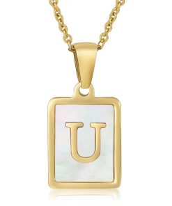 Collar con Inicial de Acero Inoxidable - Letra "U" Dorada